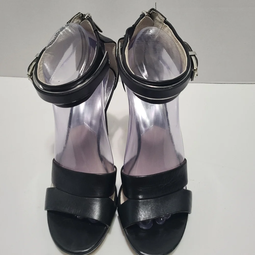 Michael‎ Kors Karlie Open Toe Ankle Strap Heels Leather Black Size 8 NWT
